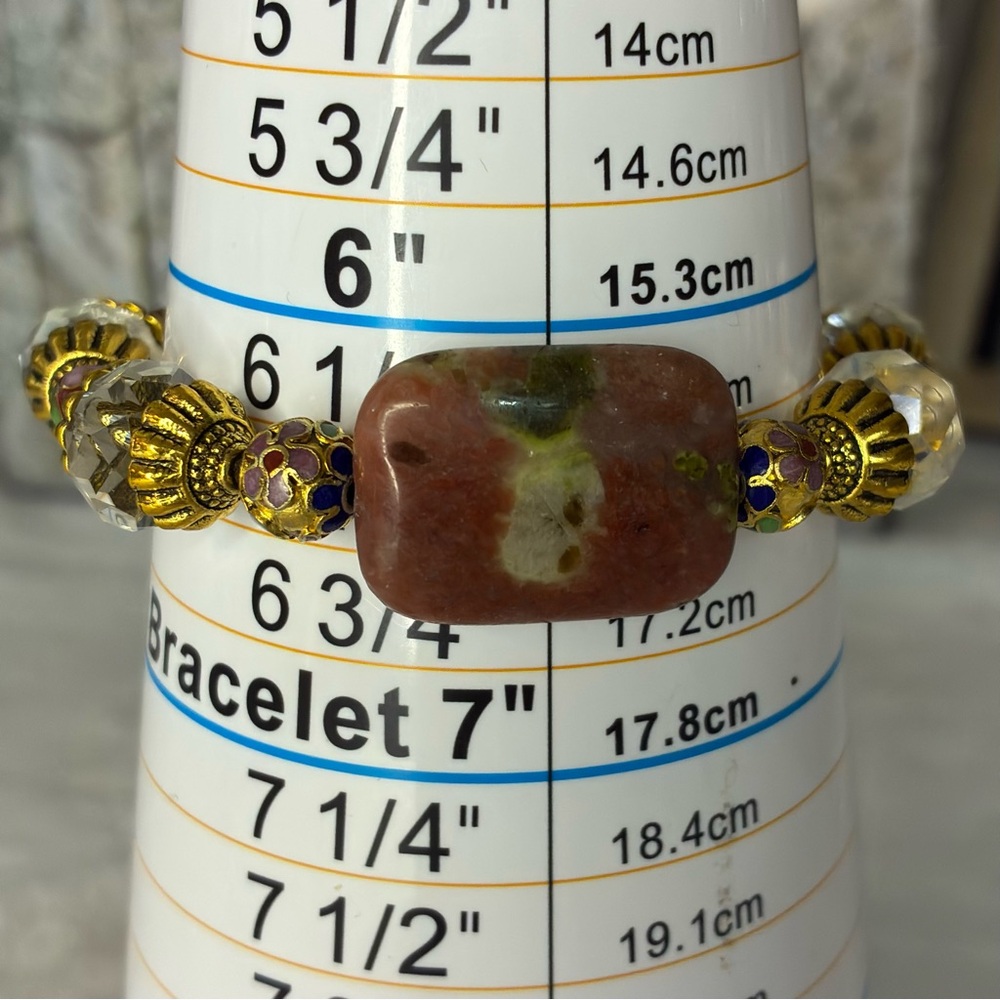 BEAUTIFUL STONE AND GLASS BEADED HANDMADE STRING BRACELET WITH CLOISONNE BEADS